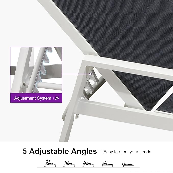 PURPLE LEAF Outdoor Chaise Lounge Adjustable Sunbathing Recliner with Armrest Navy Blue 2 Sets