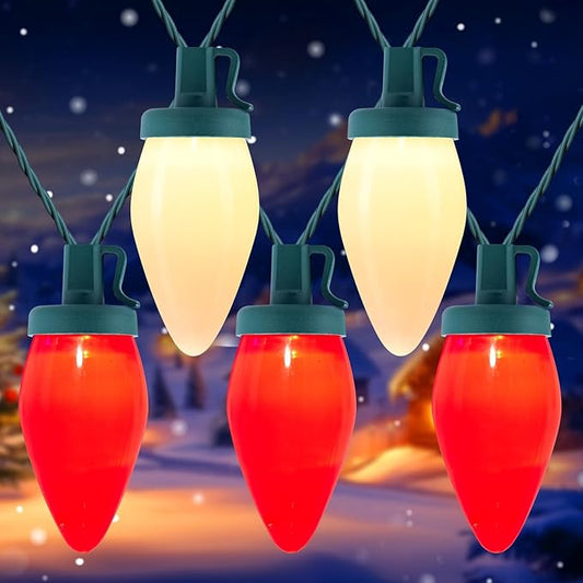 Brightown C9 LED Christmas String Lights, 66ft Vintage Outdoor Lights String with 100 Smooth Opaque Bulbs, Plug-in Waterproof Roofline Lights String for Outside Patio Christmas Holiday Decor