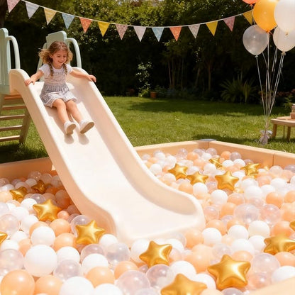 GOGOSO Ball Pit Balls with Starballs 100 - Crushproof Plasticballs for Babies Toddlers Kids Children for 1 2 3 4 5 Years Old,5 Colors,2.15inches, Beige Gold White Clear