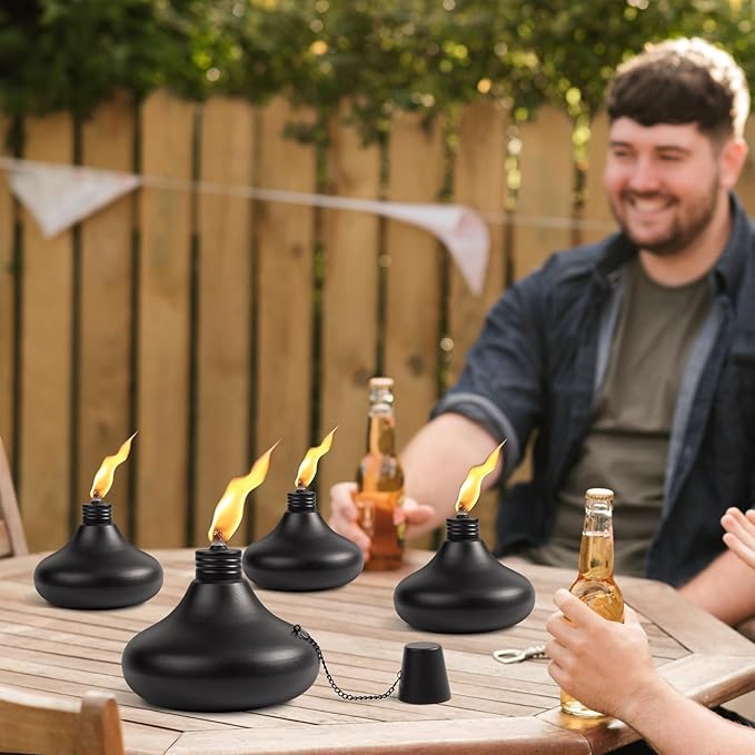 Upgraded Tabletop Torches Set of 6, 24oz Citronella Candles for Outdoor, Metal Table Top Torches for Outside, Refillable Torch Lanterns for Patio, Yard, Deck, Garden, Party