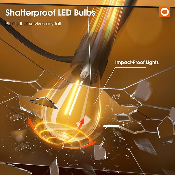 addlon 50FT LED Outdoor String Lights with Edison Shatterproof Bulbs, Weatherproof Strand, Commercial Grade Patio Lights, Decorative for Garden or Patio, Black