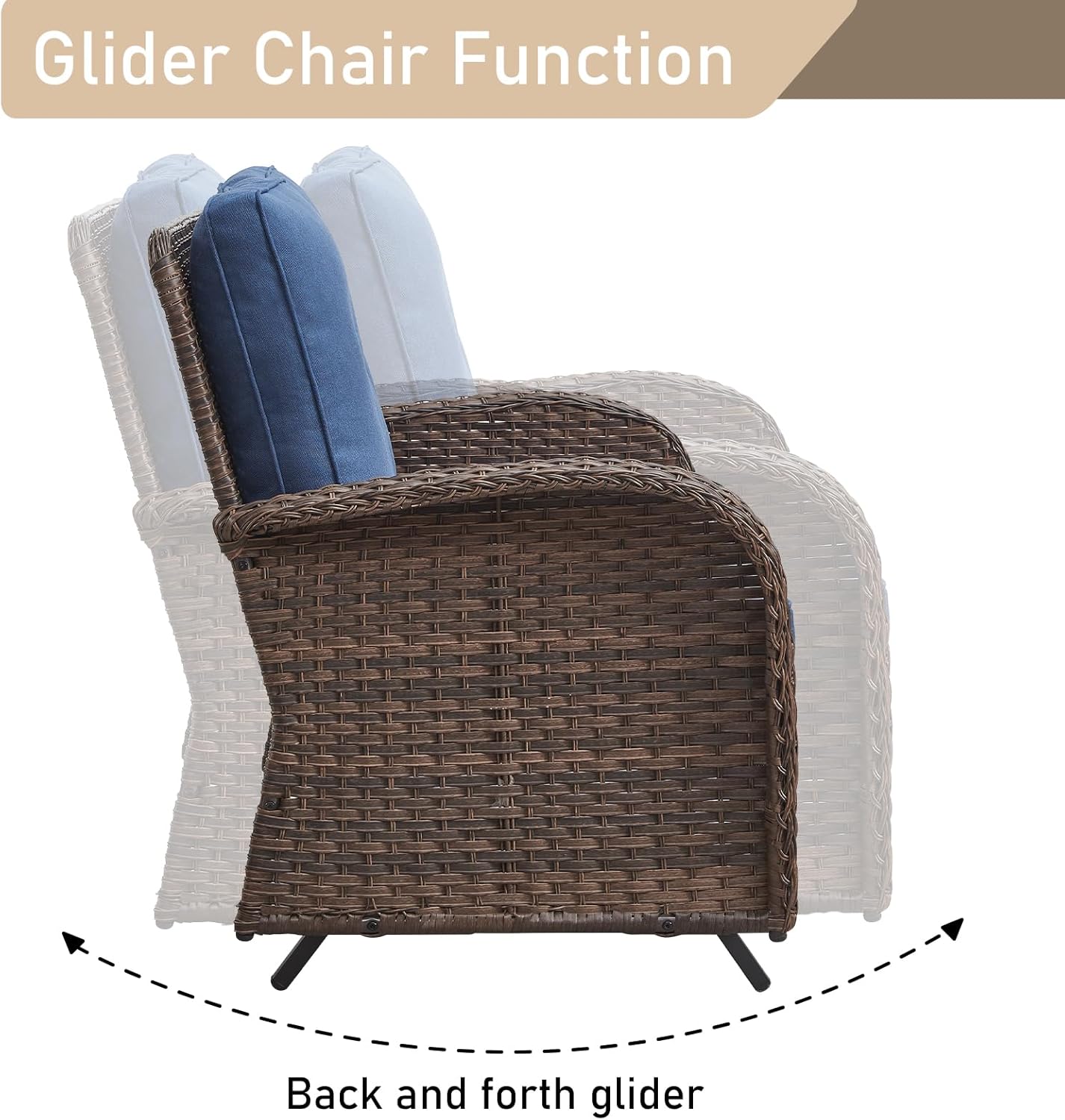 HUMMUH 5-Piece Patio Furniture Set with Fire Pit,Wicker Patio Glider Loveseat Outdoor Swivel Rocker Chairs for Backyard,Poolside,Deck