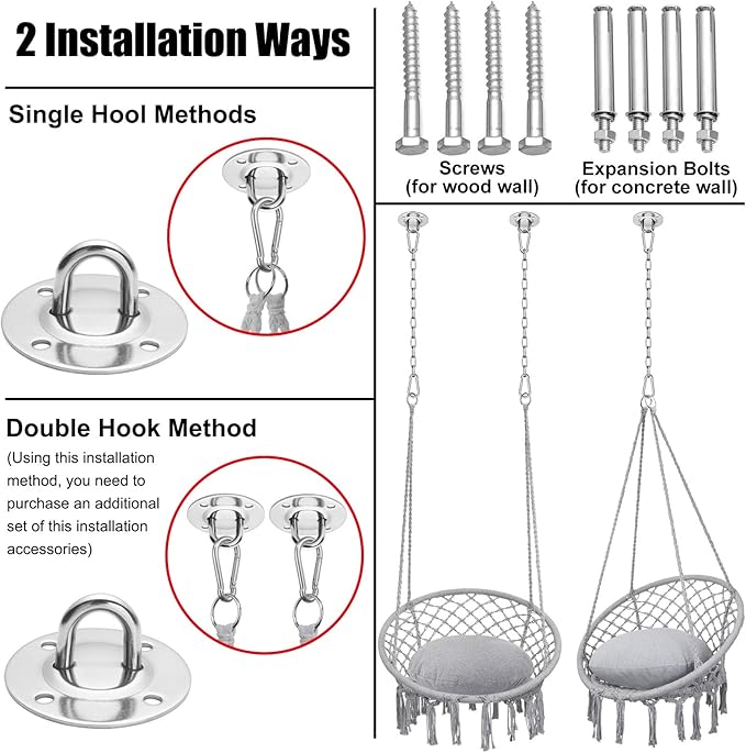 Y- STOP Hammock Chair Macrame Swing, Max 330 Lbs, Hanging Cotton Rope Hammock Swing Chair for Indoor and Outdoor Use, Light Grey