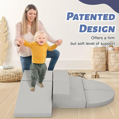 6-Piece Soft PU Leather Toddlers Climbing Toys, Baby Foam Climbing Blocks for Kids 3, Baby Climbing Structures Play Gym for Toddlers, Indoor Climb and Crawl Activity Play Set