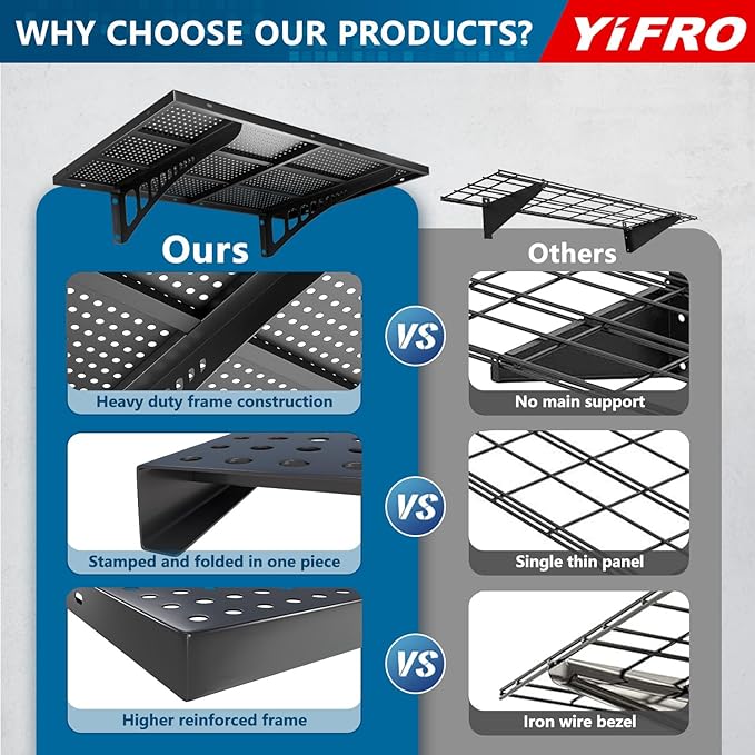 4-Pack 1.5x4ft Heavy Duty Garage Wall Shelving, 1000 lbs Load Capacity, Garage Shelving Wall Mounted, Garage Storage Rack with Hooks, Black