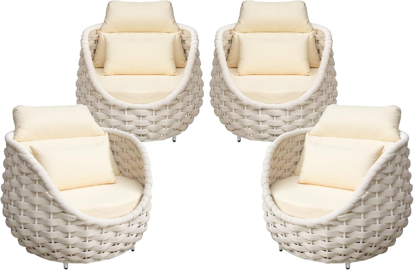 TWT 4 Pieces Patio Sofas, All-Weather Olefin Rope Balcony Furniture with Cushions & Pillows, Patio Couch Outdoor Patio Furniture Set for Indoor, Balcony, Backyard, Deck, Poolside, Cream