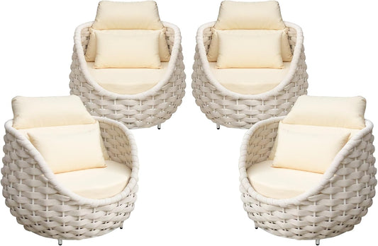 TWT 4 Pieces Patio Sofas, All-Weather Olefin Rope Balcony Furniture with Cushions & Pillows, Patio Couch Outdoor Patio Furniture Set for Indoor, Balcony, Backyard, Deck, Poolside, Cream