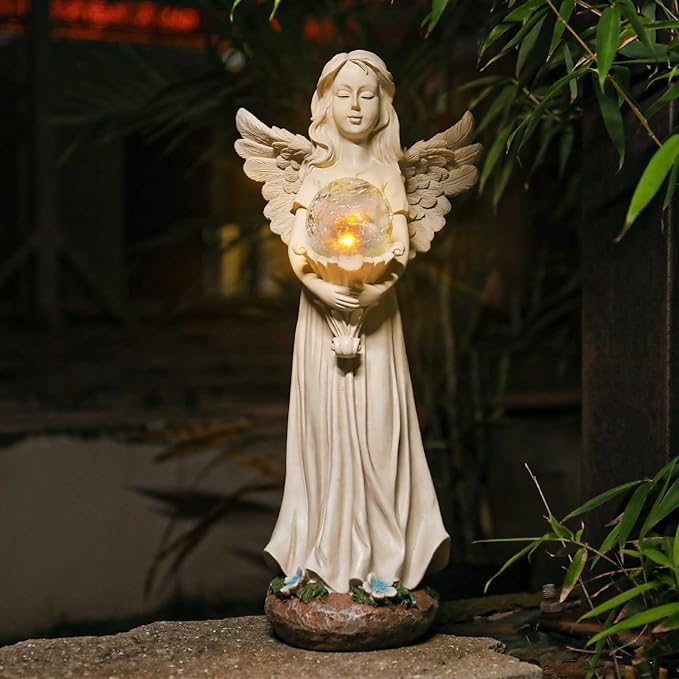 Angel Statue for Garden - 16.3 inches Guardian Solar Garden Statue, Gardening Gifts for Mom Grandma Lawn Ornaments Figurines for Outdoor Decor