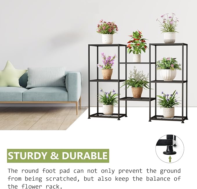 Metal Plant Stand Indoor Metal Plant Stands Outdoor Tiered Plant Shelf for Multiple Plants, 8 Tiers Plant Rack Holder Garden Shelves Flower Stand for Living Room Patio Corner (8 Tiers-A)