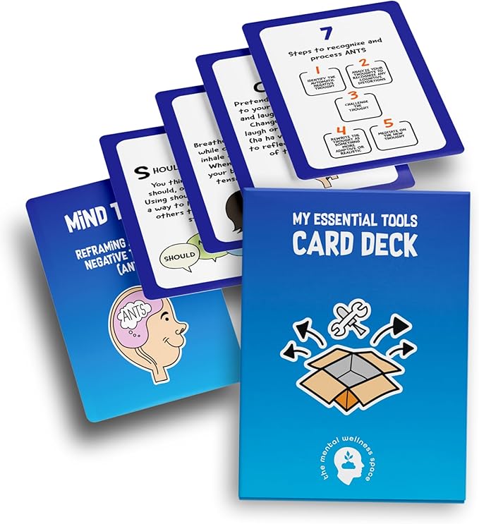 My Essential Self-Care Tools Card Deck, Mindfulness Cards for Promoting Mental Coping Skills & Calm, Resilience Building for Men/Women, 1 Deck/52 Pieces with Guidebook