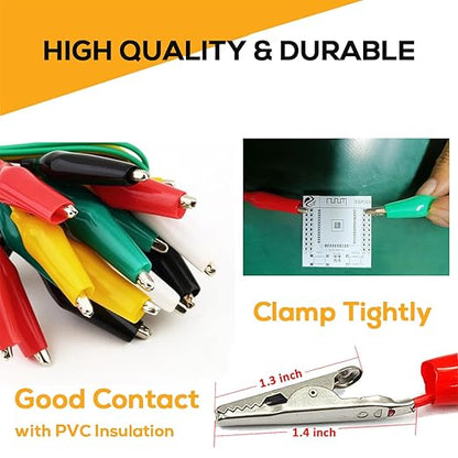 60PCS Premium Alligator Clips Electrical, Crocodile Test Leads with Test Probes, 5 Colors Double-Ended Jumper Wires with Alligator Clips for Multimeter, DIY Engineering Experiment Circuit Connection