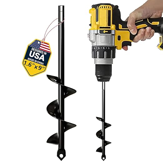 K-Brands Auger Drill Bit for Planting – 1.6 x 9 Inch - Spiral Hole Planter for Bulbs, Bedding Plants, and Umbrella Holes - 3/8 Inch Hex Drive
