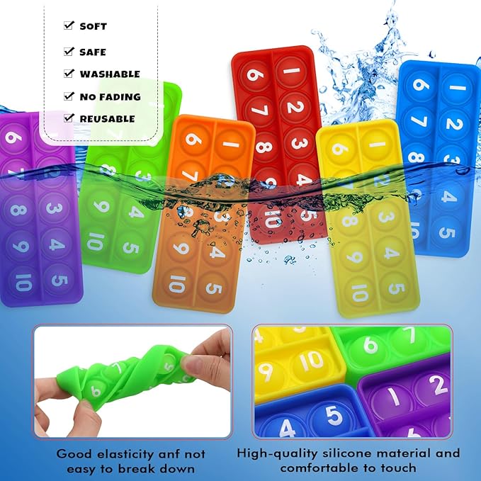6 PCS Ten Frame Fidget Toys for Kids, Silicone Push Bubble Sensory Toy for Counting Math, Educational Focus Tools for Toddlers 3-5 Years Old