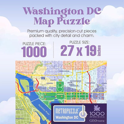 GeoToys Metropuzzle, Washington, D.C. Jigsaw Puzzles 1000 Pieces - 27 x 19 Detailed Geography Puzzle, Challenging Adult Puzzle, Fun Puzzles for Adults, Map Poster Included for Adults