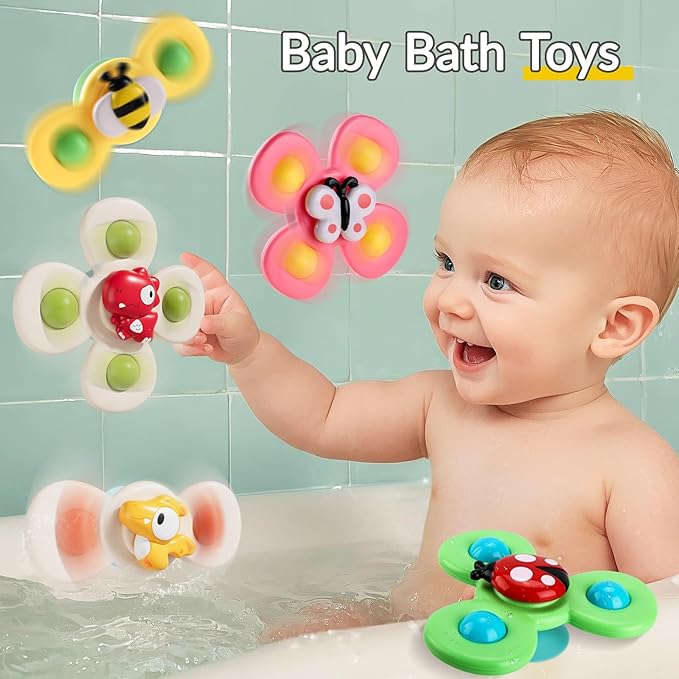 6 PCS Baby Suction Cup Spinner Travel Toys for Kids Ages 1-3, Fidget Spinner Toys for 1 Year Old Boy Girl 12 Months, Sensory Bath Toy for Toddlers Infants Birthday