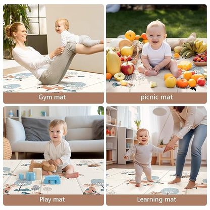 Baby Play Mat, Reversible, Waterproof Foam Padded Play Mat for Infants, Babies, Toddlers, Plays and Tummy Time, Foldable, 71x59 Inches Baby Crawling mat with Travel Bag for Indoor and Outdoor