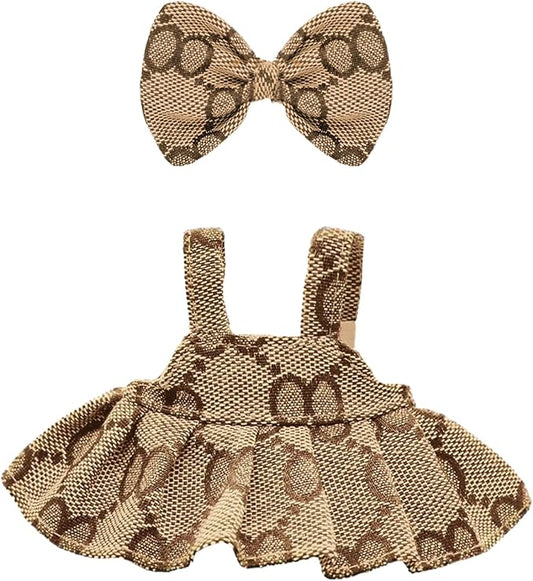 Clothes for 17cm Dolls, Premium Dolls Accessories with Chic Grid Bow Spaghetti-Strap Dress Set, High-End Fashion Outfit for Play & Display