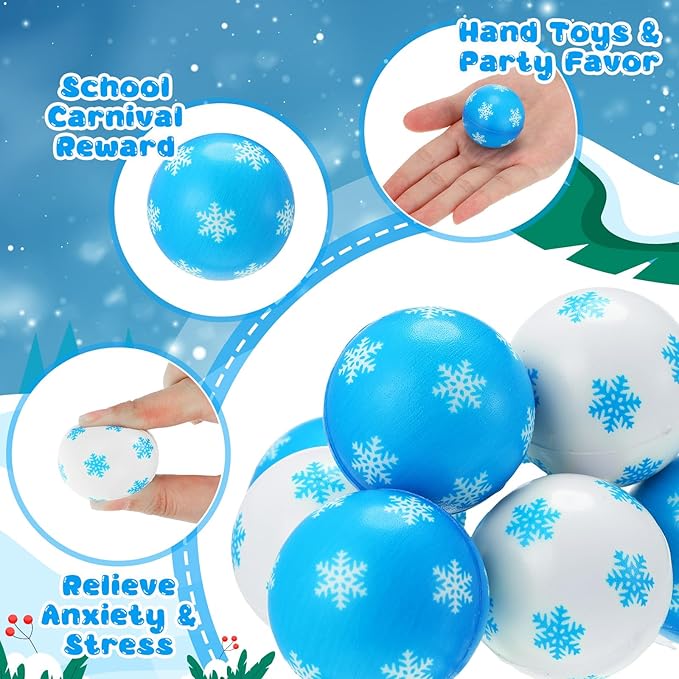 60 Bulk Snowflake Stress Ball First Snowball Fight Snowflake Balls Sensory Stress Relief Toys Christmas Winter Party Favors Bag Filler Stocking Stuffers Gift Boys Girls