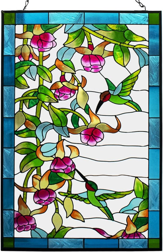 VEWOGARDEN W10xH15 inch Hummingbird Stained Glass Window Hangings, Suncatcher Panel with Chain for Wall or Windows