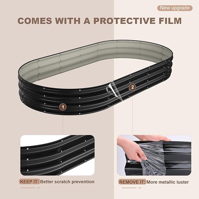 Raised Garden Bed, 8x4x1ft Galvanized Outdoor Planter Beds with Safety Edging and Gloves, Oval Metal Planter Box for Gardening Vegetables Flowers Herb