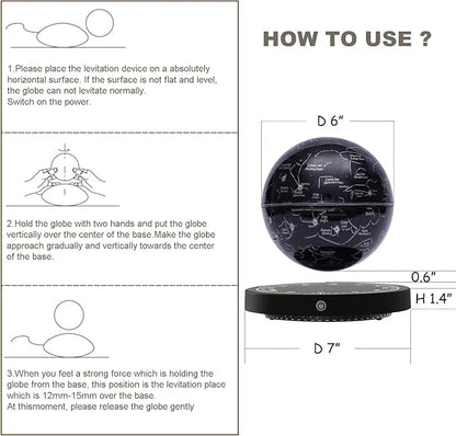 6" Magnetic Levitation Floating Globe Anti Gravity Rotating Constellation Ball with LED Light Display Globe for Children Educational Gift Home Office Desk Decor (Black-Clock)