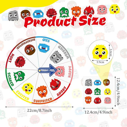 Cinrobiye 24 Set Social Emotional Learning Activities Skills Explore Emotions Wheel with Faces Emotion Matching Cards Feelings Wheel for Preschool Counseling Office Must Haves Therapy Game (Wheel)