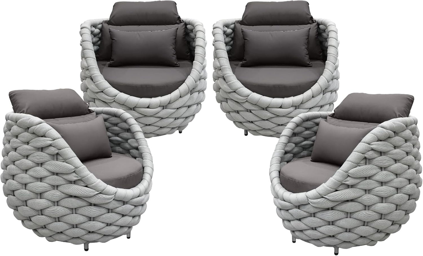 TWT 4 Pieces Patio Sofas All-Weather Rope Balcony Furniture with Dark Grey Cushions & Pillows, Patio Couch Outdoor Patio Furniture Set for Indoor, Balcony, Backyard, Poolside, Grey