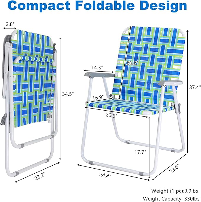 VINGLI Oversized Patio Lawn Chairs Folding 1 Piece, Webbed Folding Chair Outdoor Beach Chair Portable Camping Chair for Yard, Garden (Blue, Oversized)