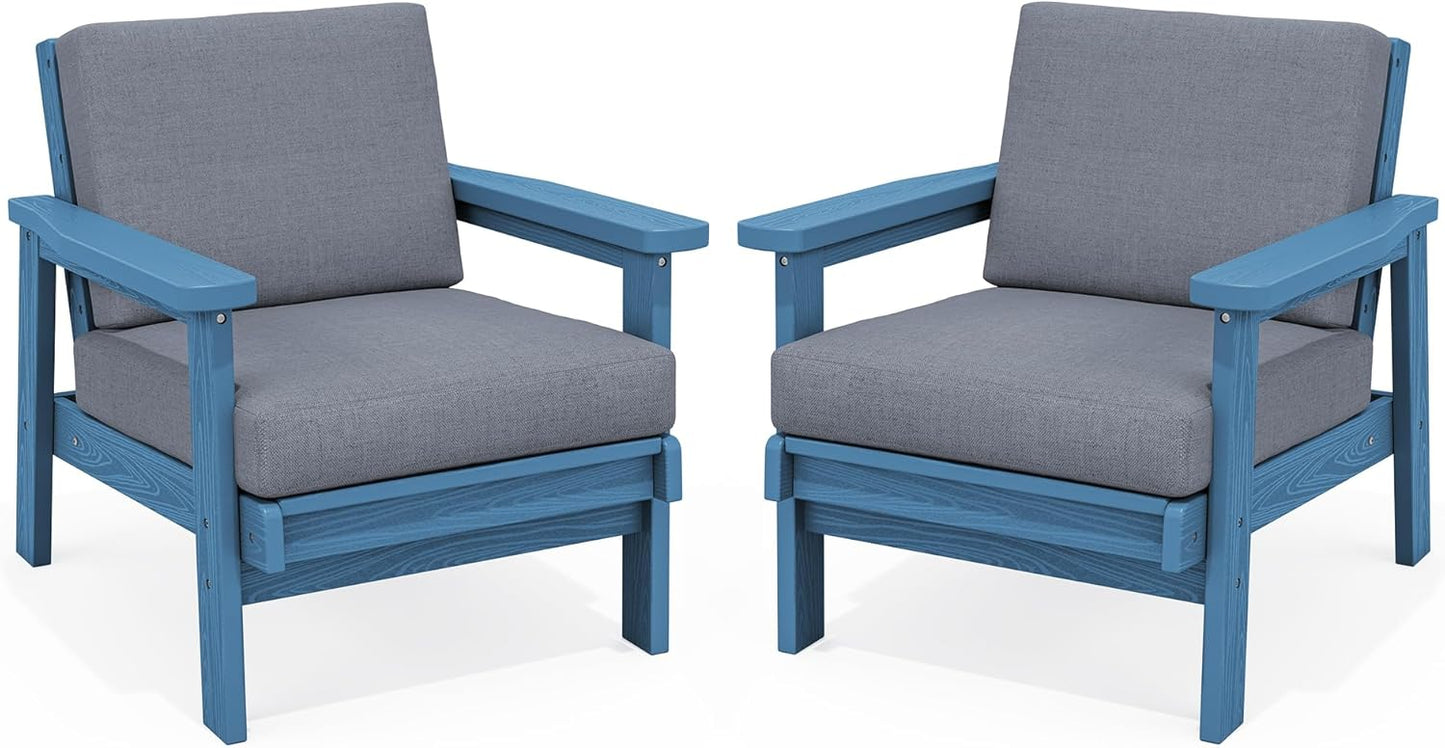 SERWALL HDPE Outdoor Couch Set of 2, Blue Frame and Grey Cushion