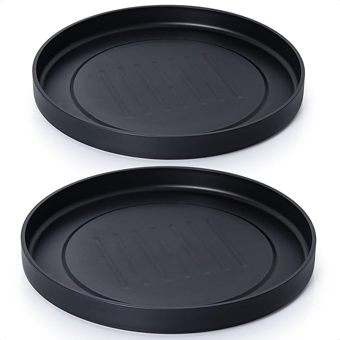Phoenix Vine 14 Inch Plastic Plant Saucer Water Drip Tray, Heavy Sturdy Round Plant Drainage Tray for Indoors Outdoor, Set of 2, Matte Black, 21-TY-14B-2
