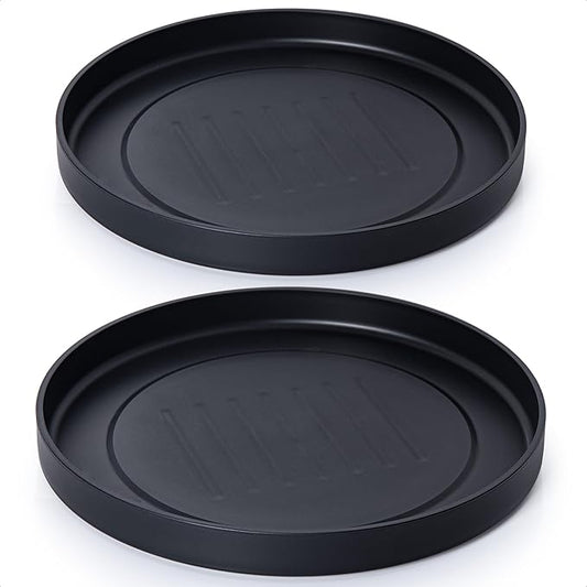 Phoenix Vine 14 Inch Plastic Plant Saucer Water Drip Tray, Heavy Sturdy Round Plant Drainage Tray for Indoors Outdoor, Set of 2, Matte Black, 21-TY-14B-2