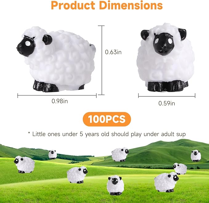 100Pcs Mini White Sheep Figurines, Miniature Resin Sheep Figurines, Mini Cute Resin White Sheep Ornaments, Little Outdoor Moss Landscape Figurines, Tiny Fairy Garden Animal Cake Toppers