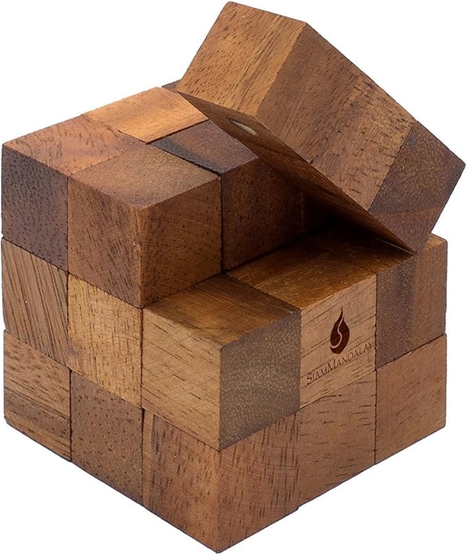 Snake Cube Puzzle: Wooden 3D Brainteaser Puzzle for Adults STEM Skill Builder Interlocking Game. Educational Problem-Solving Game for Adults Wood Handmade Desk Accent for Office