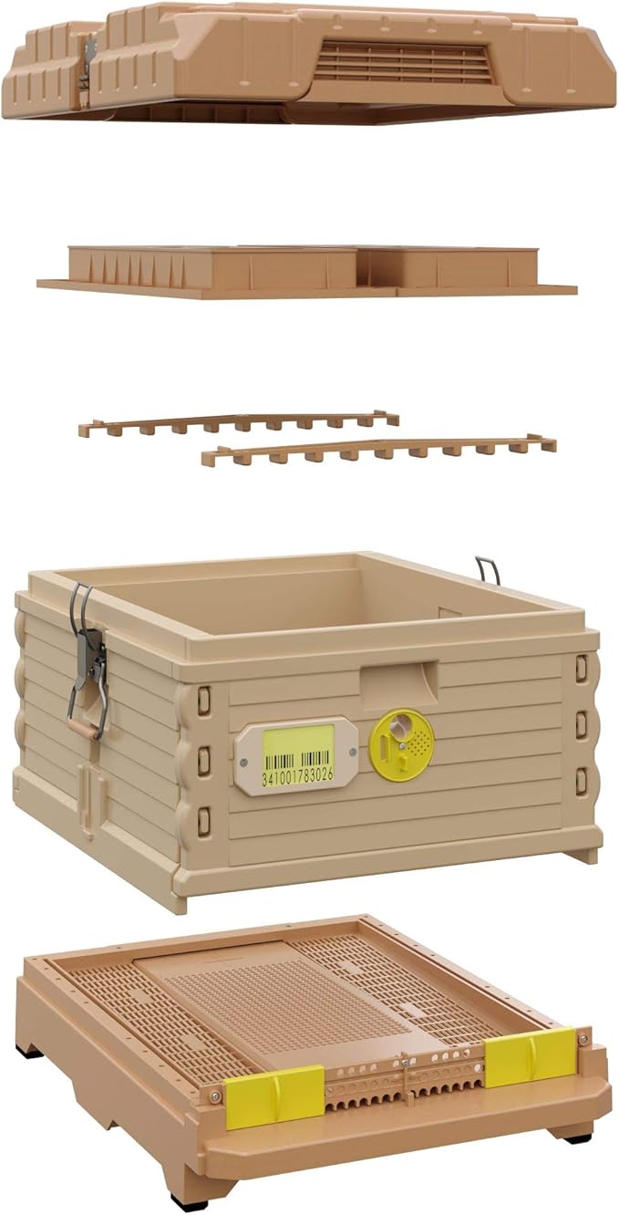 Ergo Insulated 10 Frame Bee Hive Set [NO Frames Included] (Single Hive, Tan Body Yellow Entrance)