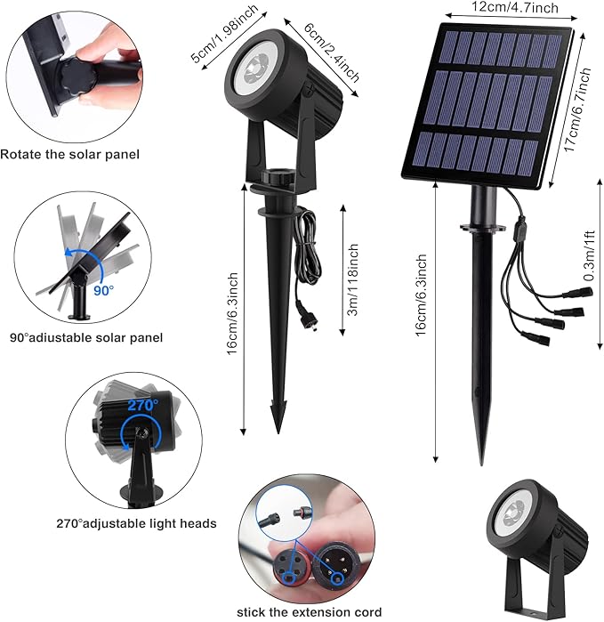 T-SUNUS Solar Spot Lights Outdoor Color Changing, Solar Landscape Spotlights RGB Lighting Waterproof IP65 Wall Lamp 9.8ft Cable for Patio, Pathway, Yard, Garden, Holiday Decoration (Multi-Color)