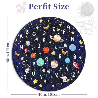 Baby Play Mat Round for Floor, GFU Non-Slip 40x40 Round Mat, Thick One-Piece Crawling Mat Blue, Infants Playmat Foldable and Machine Washable for Boys