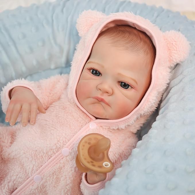 WOOROY Realistic Reborn Baby Dolls Girl- 20 Inch Lifelike Newborn Dolls with Red Hair and Open Eyes, Weighted Cloth Body Real Life Baby Doll with Accessories and Gift Box for Kids 3+