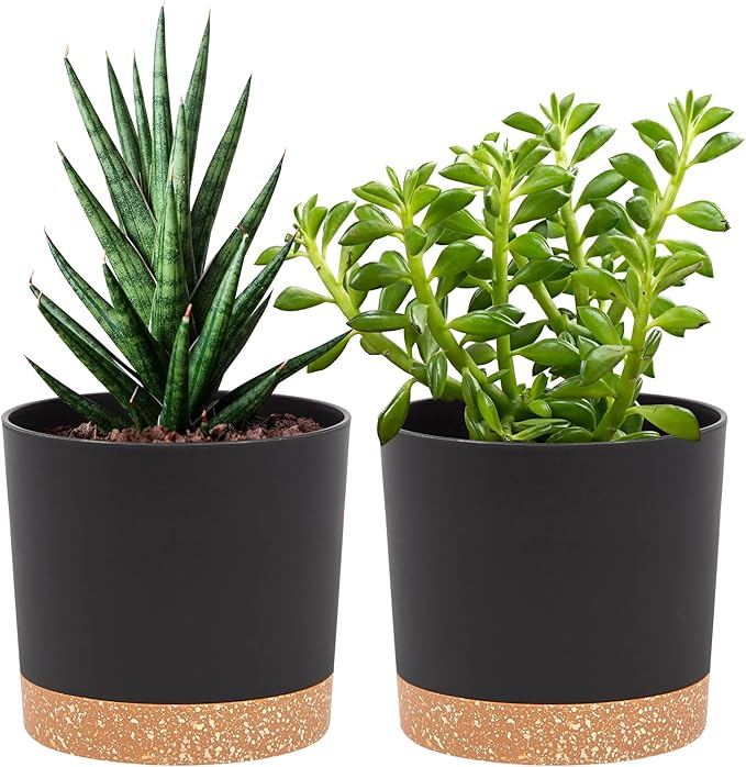 QCQHDU 5 inch Plant Pot, 2 Pack Planters for Indoor Plants with Drainage Holes & Saucer, Outdoor Flower Pots Home Garden Modern Decor