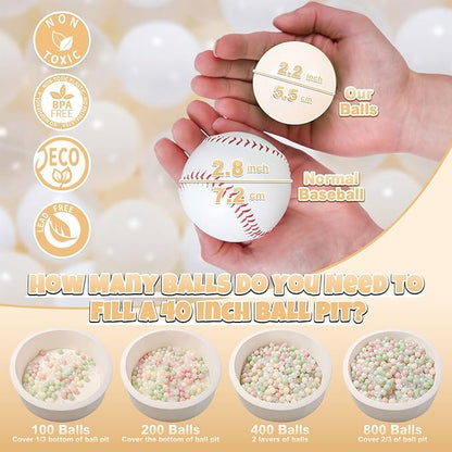 GOGOSO Balls for Ball Pit - Plastic Ball for Toddlers 1-3, Baby Kids Ball Pool Decoration 50 100 200 300 500 1000 (A White+Beige+Clear, 200 Balls)