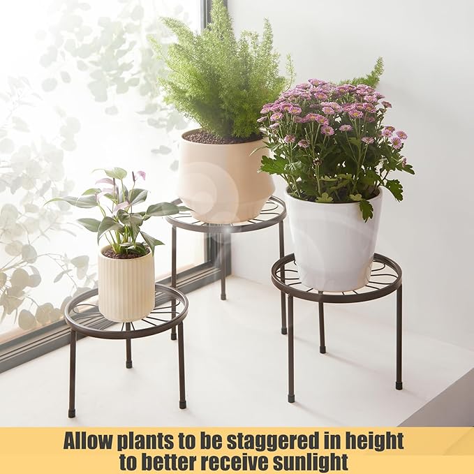 Plant Stand,5 Pack Heavy Duty Flower Pot Stands,Metal Decoration Racks,Round Plant Shelf for Planter Outdoor and indoor (Brown)