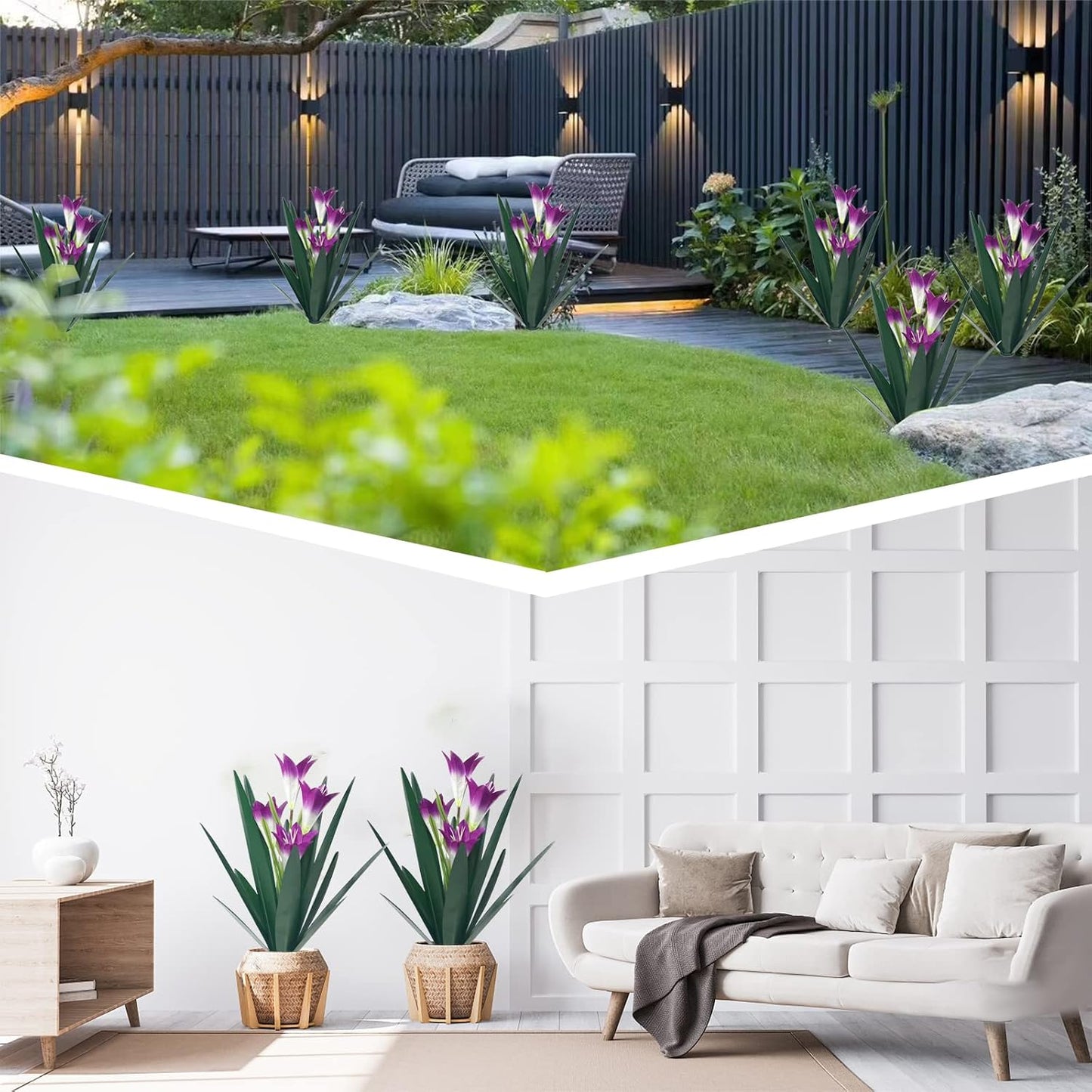 Homight Metal Agave Plant Outdoor Decoration Outdoor Garden Decoration Lily Mexican Yard Art Plant Garden Agave Lily Decorative Garden Gift… (2 Big Purple Lilies)