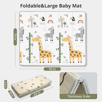 XL Baby Play Mat for Floor, PIGLOG 79" x 71" Foam Play Mat, Foldable Playmat for Playyards, Waterproof Anti-Slip Floor Playing Mats for Babies, Toddlers, Infants, Reversible Baby Crawling Mat, Giraffe