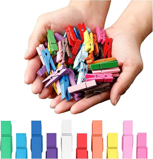 Clothespins, Small Clothes Pins for Photos, 1.4'' 100 PCS Natural Birchwood Mini Clothes Pins, Strong Springs Colorful Clothespins with Storage Bag, Mini Clothespins for Photos, Crafts, Pictures, Art