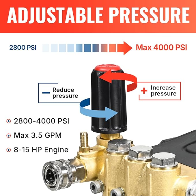 YAMATIC Horizontal Triplex Plunger Pressure Washer Pump 1" Shaft 4000 PSI 3.5 GPM, Replacement for Simpson AAA 90034, 90039,90038, Honda GX340, GX390, GX270 for Industrial Gas Powered Washers