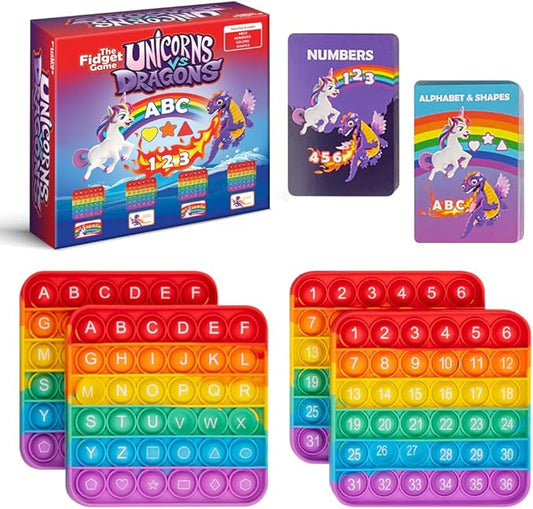 THE FIDGET GAME Unicorns vs Dragons, Fun Educational ABC Toys to Learn Alphabet, Numbers, Shapes & Colors, Interactive Learning Tools for Pre-K & Kindergarten