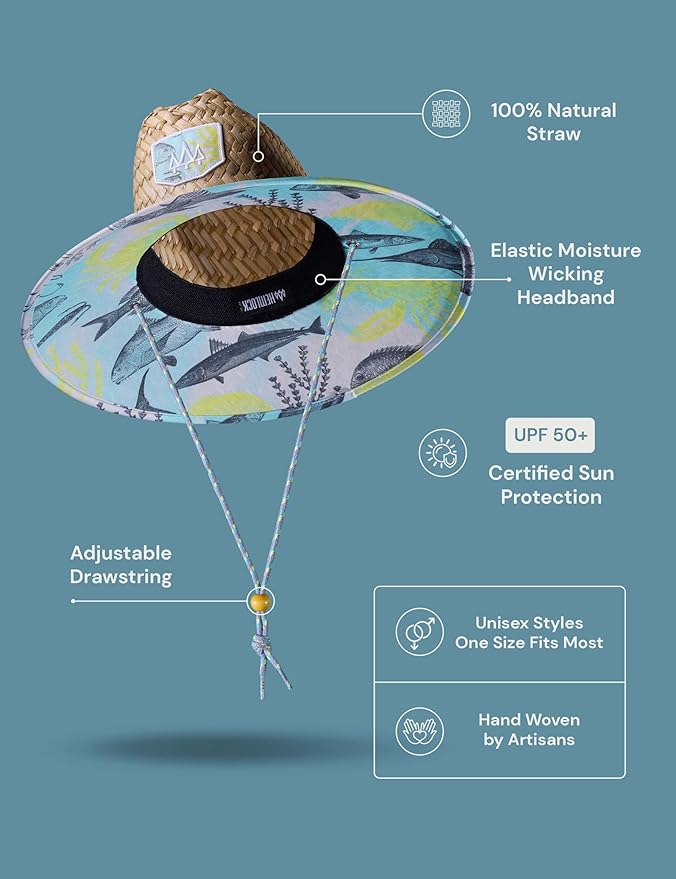 Straw Hat for Men & Women | Lifeguard Hat, Beach Hat & Sun Hat | UPF 50+ Wide Brim for Sun Protection | One Size | Hemlock