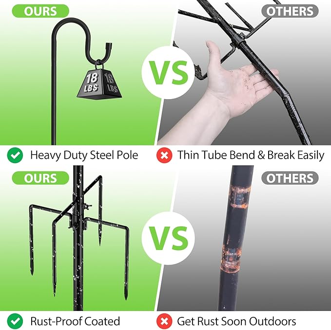 Bird Feeder Pole, 78" Shepherds Hooks for Outdoor, Hummingbird Feeders Stand Heavy Duty with Stable 5-Prong Base, Hanging Plant Shepherd Hook Hanger Stick for Outside Garden Yard Wedding