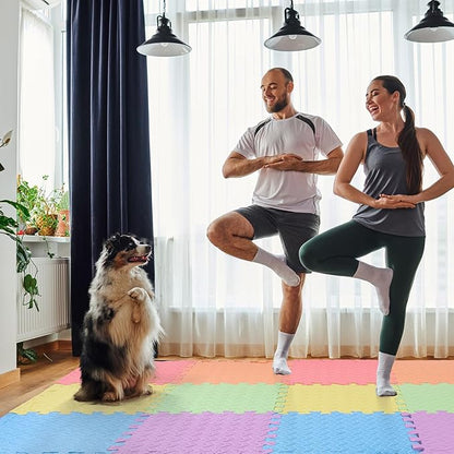 12 Tiles 12x12x1 Inch EVA Thick Interlocking Foam Floor Tiles Puzzle Exercise Mat Play Foam Mats for Boys Girls Baby Pets Home Classroom Nursery Gym(Multicolor)