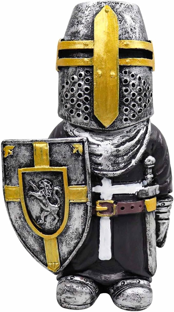 nezababy Knight Gnomes Guard Garden Statue Decoration Medieval Wee Crusader Battle Swordsman Fighting Outdoor Figurines Lawn Decor Resin (F)