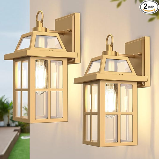 WIHTU Outdoor Wall Lantern, Porch Lights with Glass Shade, Waterproof Sconce Light, Aluminum Exterior Lighting Fixture, Anti-Rust Front Door Outdoor Lights for House, Gold